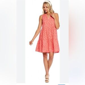 Mud Pie Sleeveless Coral Tiered‎ Dress Leopard Print Boho Summer made in India